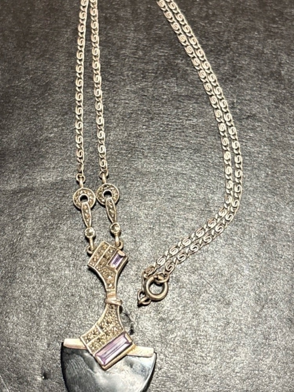 Sterling Silver Art Deco/ Gothic  pendant With black onyx and amethyst accents